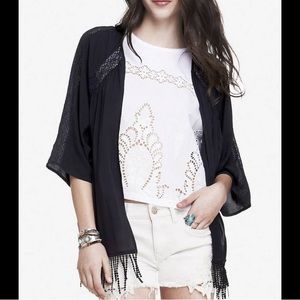 Black Boho Fringe Kimono by Express